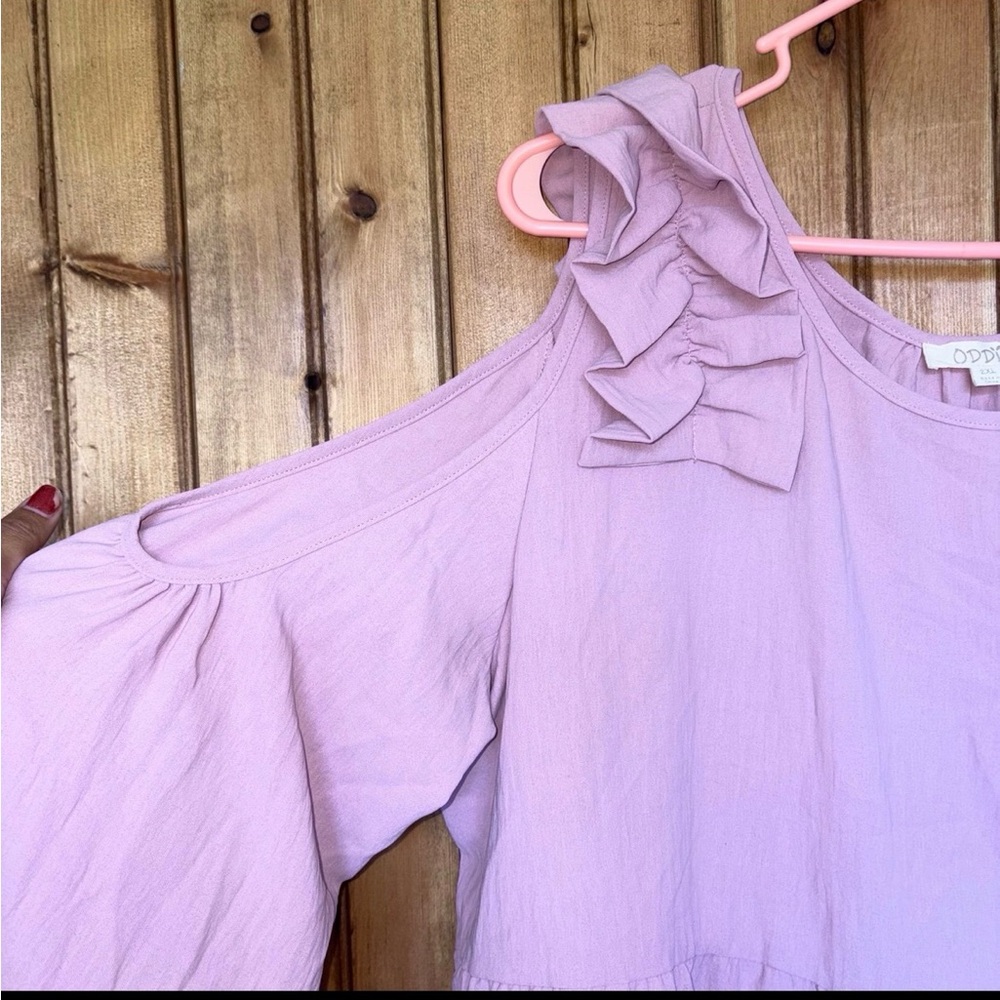 ODDY Lilac Ruffle Sleeve Cold Shoulder Dress 2X - Picture 2 of 5